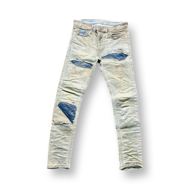 Distressed Worker Wax Skinny Jeans