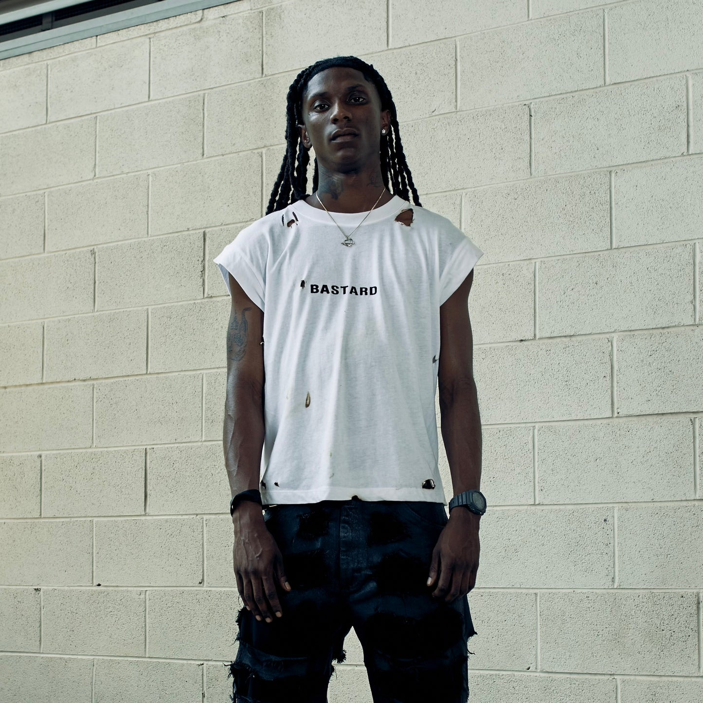 "Bastard" Extended Shoulder T-Shirt (Wht)