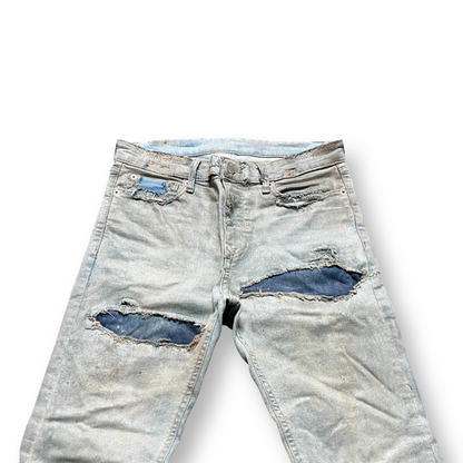 Distressed Worker Wax Skinny Jeans