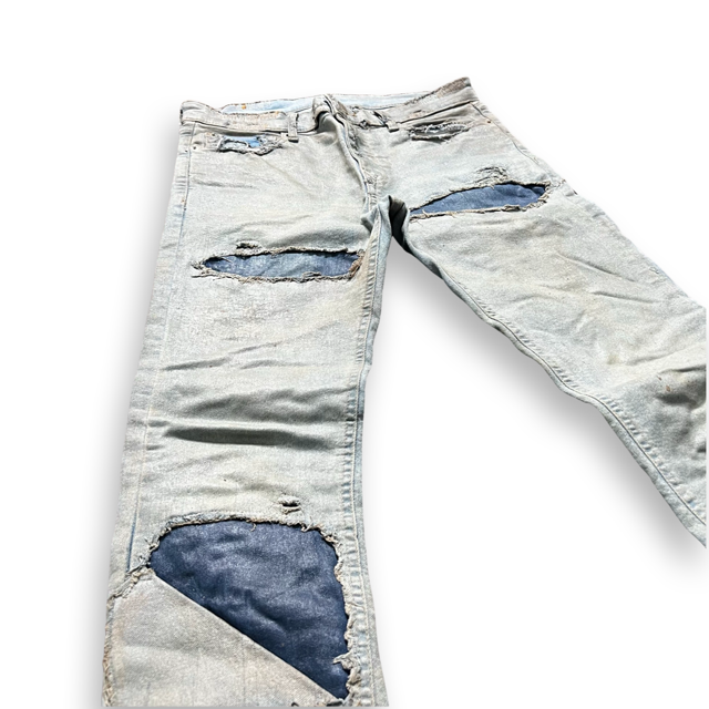 Distressed Worker Wax Skinny Jeans