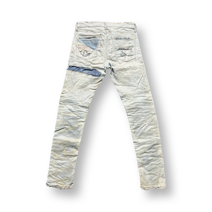 Distressed Worker Wax Skinny Jeans