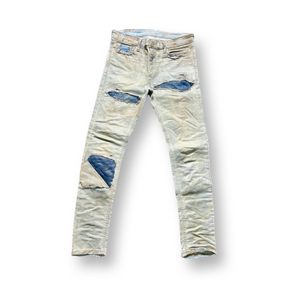 Distressed Worker Wax Skinny Jeans