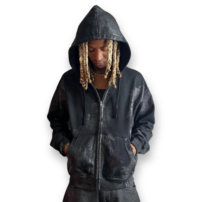Leather zip up hoodie best sale