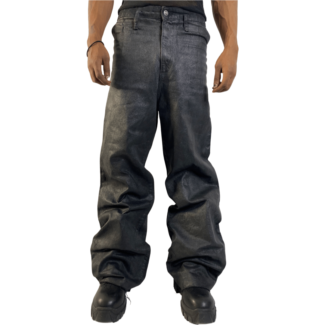 Black Waxed Denim Jeans Men - Modern Wax Coated Jeans